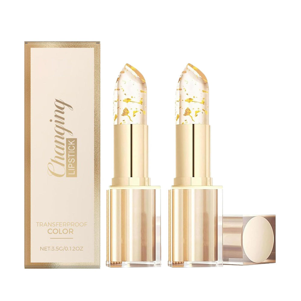 Sulily 2PCS color-changing lipstick packaging showcases elegant gold foil for a luxe on-the-go look.