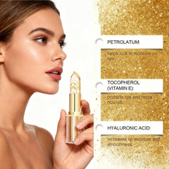 Sulily lipstick texture closeup highlights non-sticky, silky moisture for all-day comfort.