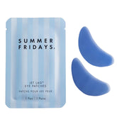 Summer Fridays Jet Lag under-eye patches hydrogel closeup emphasizes hydration and refreshing relief.