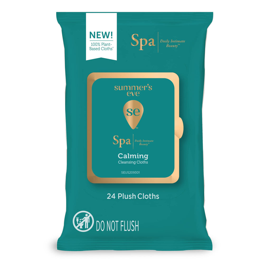 Summer's Eve Spa Calming Chamomile wipes with soft quilted texture provide a gentle cleanse.