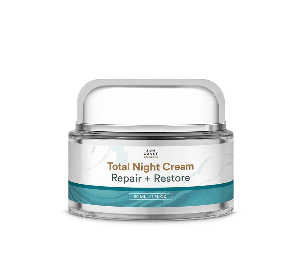 Sun Coast Sciences Total Night Cream jar for overnight hydration and skin repair.