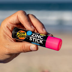 Sun Zapper face and body stick shows versatile sun care on skin.