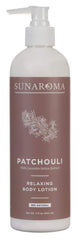 SUNAROMA patchouli lotion bottle with pump, 340ml, for relaxing aromatherapy and skin nourishment