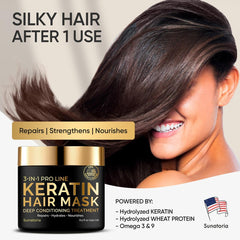 SUNATORIA keratin hair mask jar spread demonstrates deep conditioning for dry ends