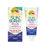 Sunburnt Plus after-sun gel bottle with lidocaine provides fast, temporary pain relief.