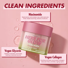 Sunday Essence Collagen Night Cream packaging highlights vegan and non-GMO ingredients.
