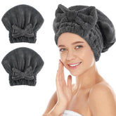 Sunland large microfiber hair-drying cap with bow knot dries curls gently and quickly.