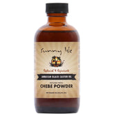 Sunny Isle Jamaican Black Castor Oil Chebe bottle for nourishing hair treatment.