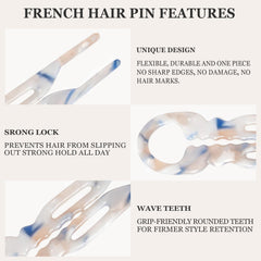Sunolga small French hair pin lightweight acetate for comfortable all-day wear