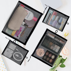 SUPACOOL set4 mesh makeup bags side view demonstrates compact, space-saving travel organization