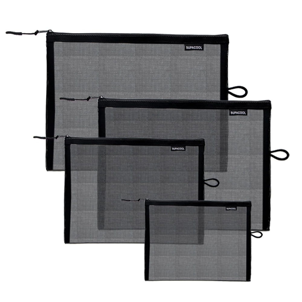 SUPACOOL top-zip travel mesh makeup bags show quick access to cosmetics on the go