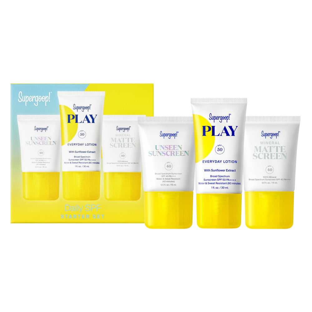 Supergoop Daily SPF Starter Unseen Sunscreen SPF 40 bottle showing invisible, weightless protection for daily wear.