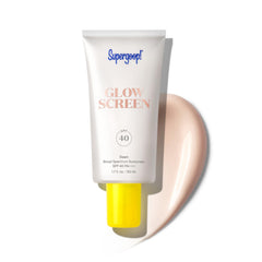 Supergoop Glowscreen Dawn bottle front with pink pearl glow for radiant skin