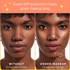 Glowscreen Sunset applied on the face shows a hydrating glow from hyaluronic acid