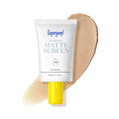 Supergoop! Mattescreen SPF 40 bottle demonstrates oil-free protection for shine control.