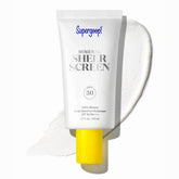 Supergoop! Mineral Sheerscreen bottle closeup shows weightless mineral sunscreen