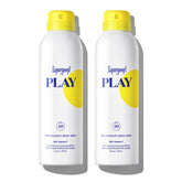 Supergoop! PLAY SPF 30 body mist bottle seen from front for light, non-greasy protection.