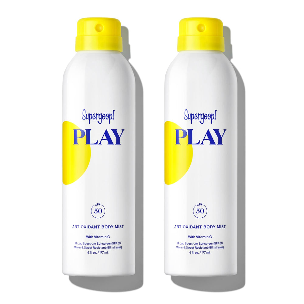 Supergoop! PLAY SPF50 body mist bottle for quick broad-spectrum protection.