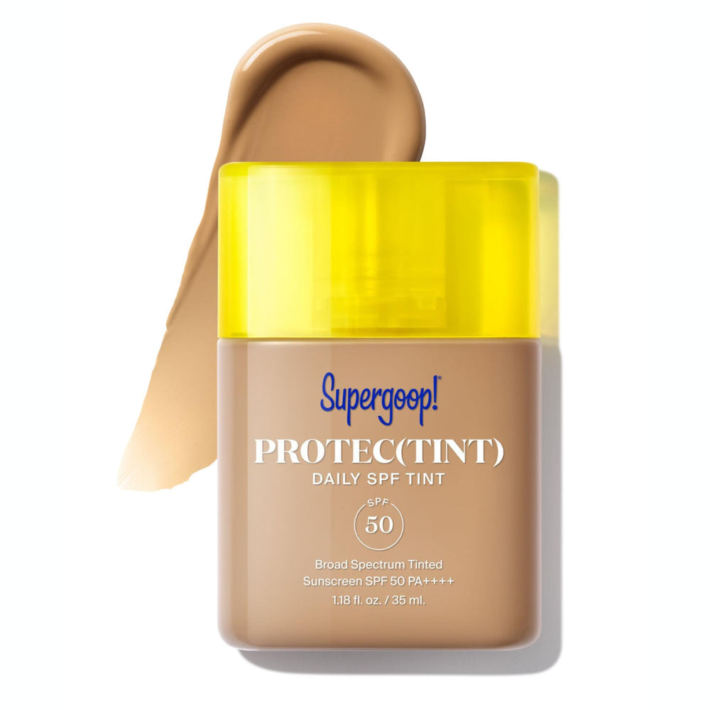 Supergoop Protec(tint) SPF 50 light bottle close-up for lightweight daily coverage