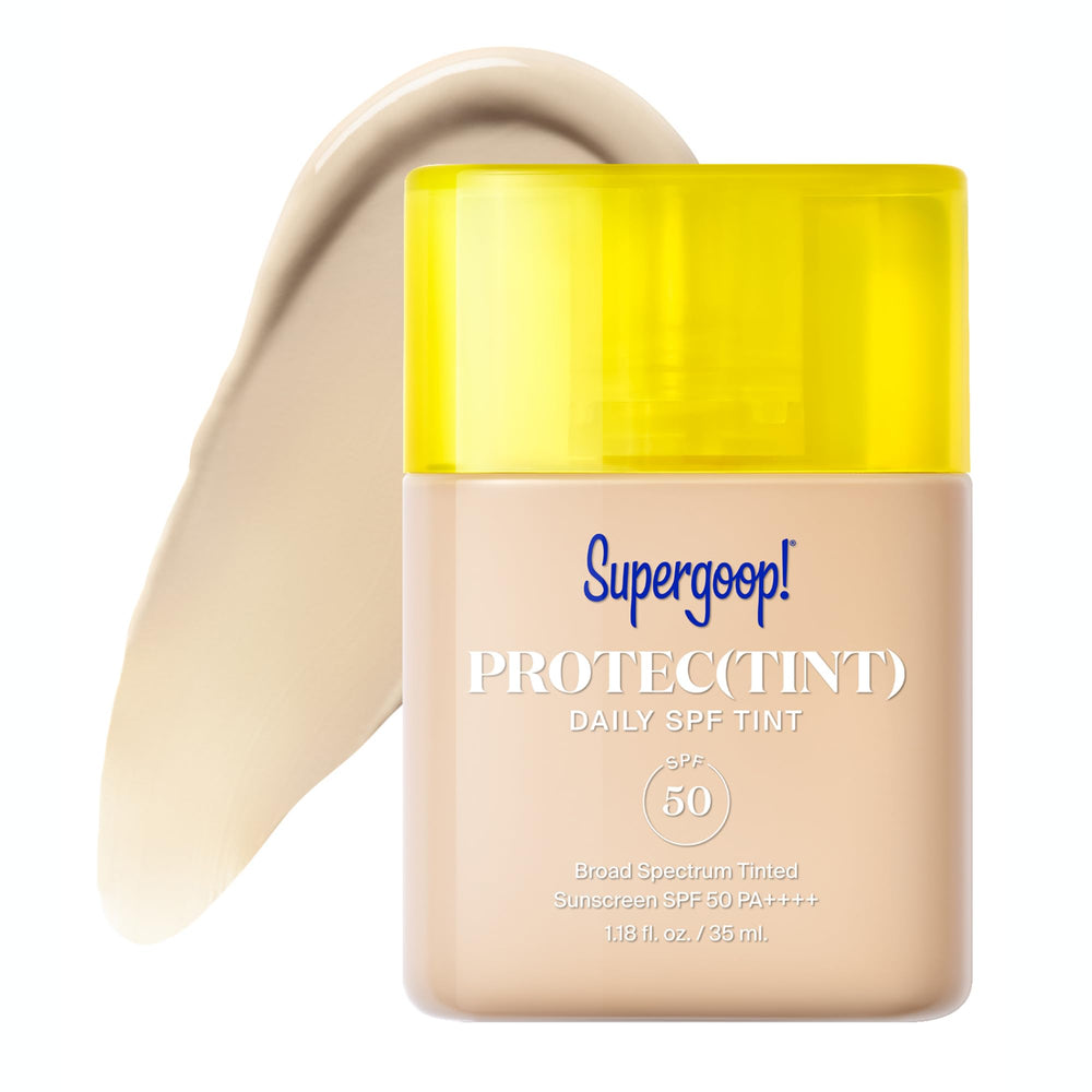Supergoop Protec(tint) Light bottle close-up for easy daily SPF 50 protection.