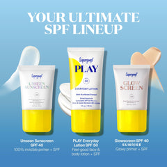 Supergoop! Unseen Sunscreen tube highlights invisible, weightless SPF protection with a natural finish.