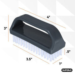 Superio Stiff Nail Brush bristles detail highlights stiff bristles that scrub under nails effectively.