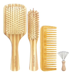 Superwash Plus bamboo brush paddle set ready for detangling and shine