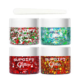 SUPGIFT bottle and spoon show four colors for precise glitter application and festival glow.
