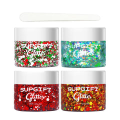 SUPGIFT bottle and spoon show four colors for precise glitter application and festival glow.