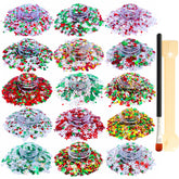 SUPGIFT glitter 15 colors holographic snowflakes close-up highlights vibrant sparkle for makeup and crafts