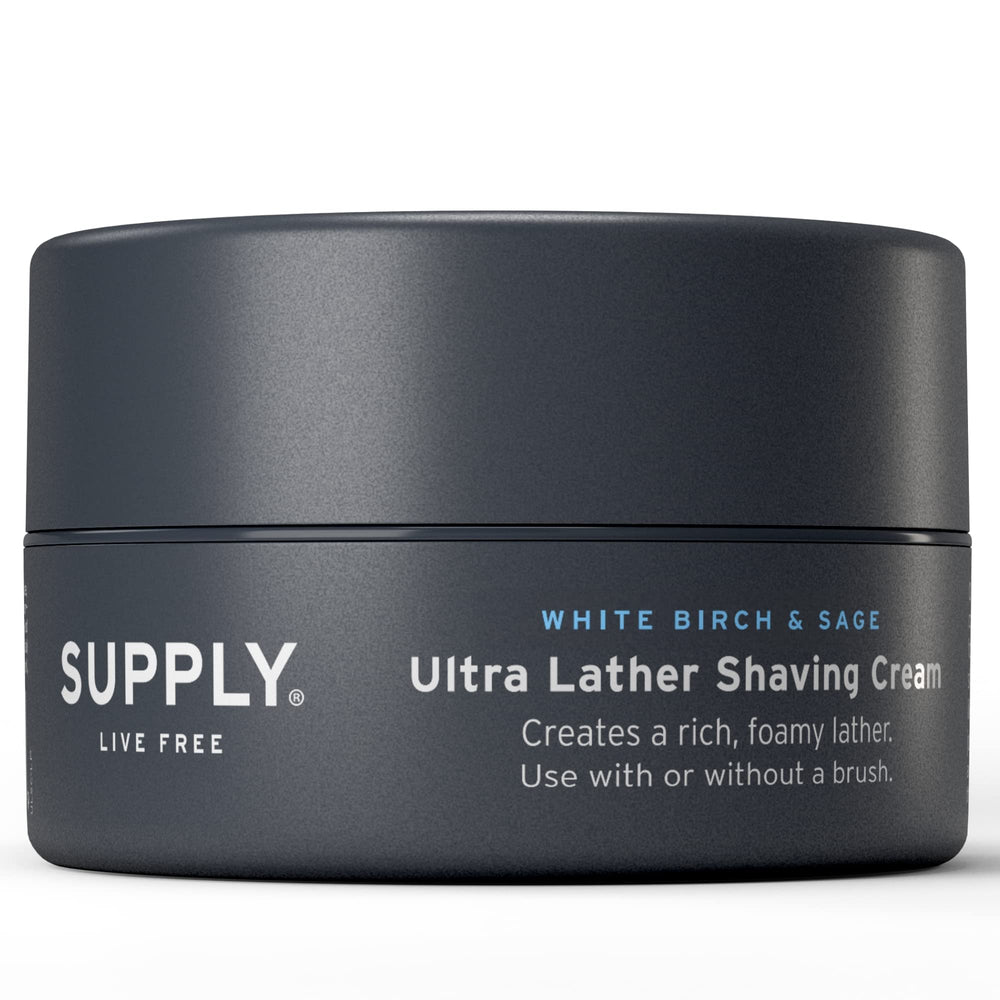 Supply Ultra Lather Shaving Cream jar with rich lather for a smooth shave