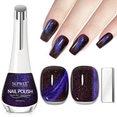 SUPWEE Cat Eye Nail Polish bottle close-up with glossy black-blue shimmer for chic nails