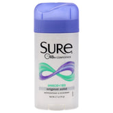 Sure Deodorant Original Solid Unscented pack6 twist-cap shows fragrance-free, all-day protection