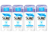 Sure Original solid-deodorant four-pack packaging for everyday protection and convenience.