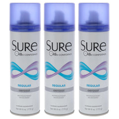 Sure Regular Scent aerosol deodorant bottle illustrating trusted protection and quick-drying action.