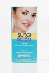 Surgiwax facial hair removal cream tube application for smooth upper lip treatment.