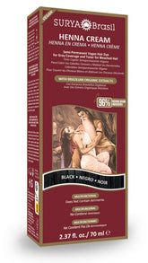 Surya Brasil Henna Cream box view highlights vegan, cruelty-free color and conditioning.