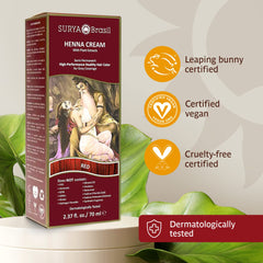 Surya Brasil Henna Cream Red botanicals underscore natural conditioning from Brazilian and Indian herbs