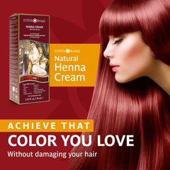 Surya Brasil Henna Cream Red bottle shows ammonia- and PPD-free color for safe use