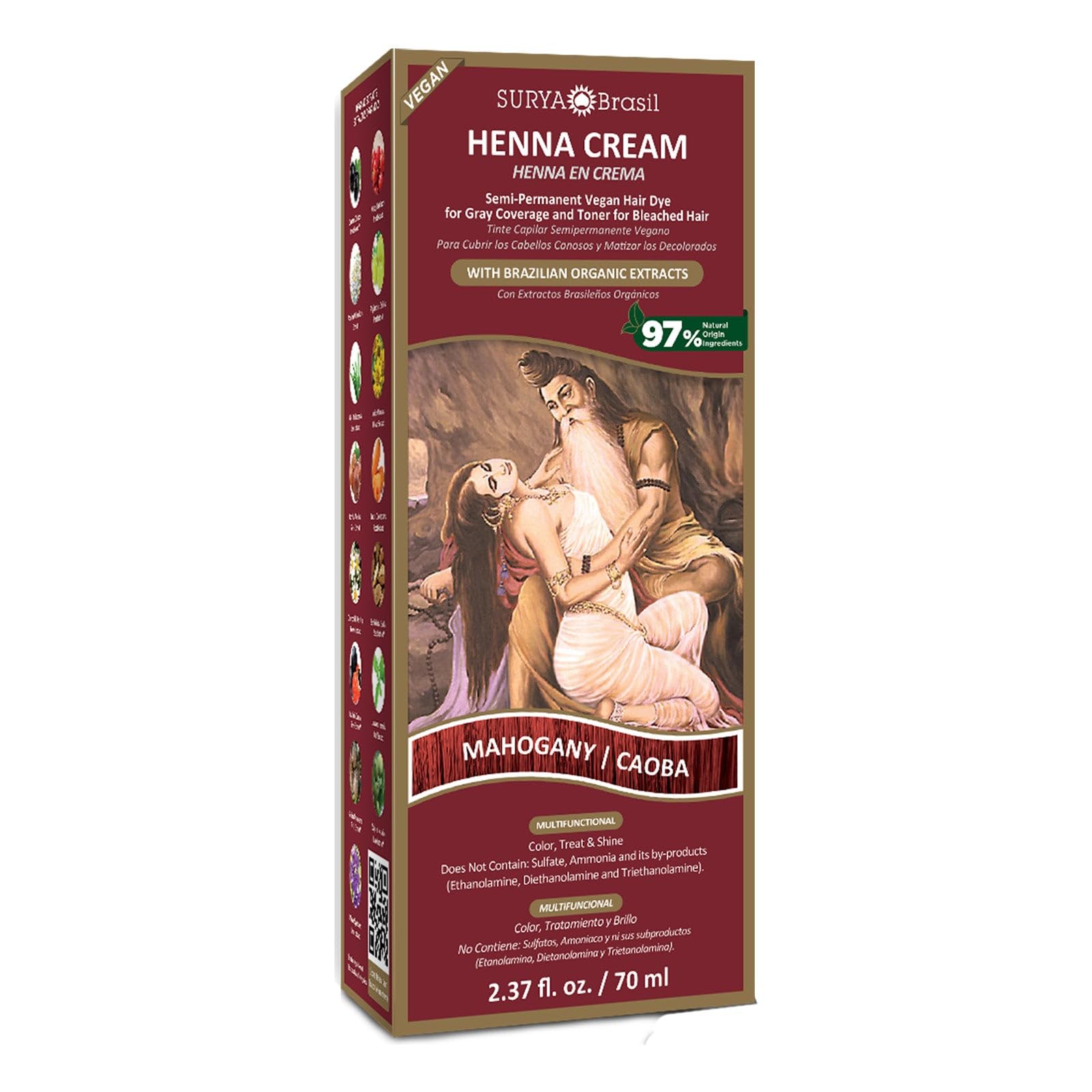 Surya Brasil Henna Mahogany Cream jar highlights vibrant color and conditioning for natural hair