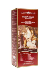 Surya Dark Brown Henna Cream pack highlights natural color with conditioning botanicals.