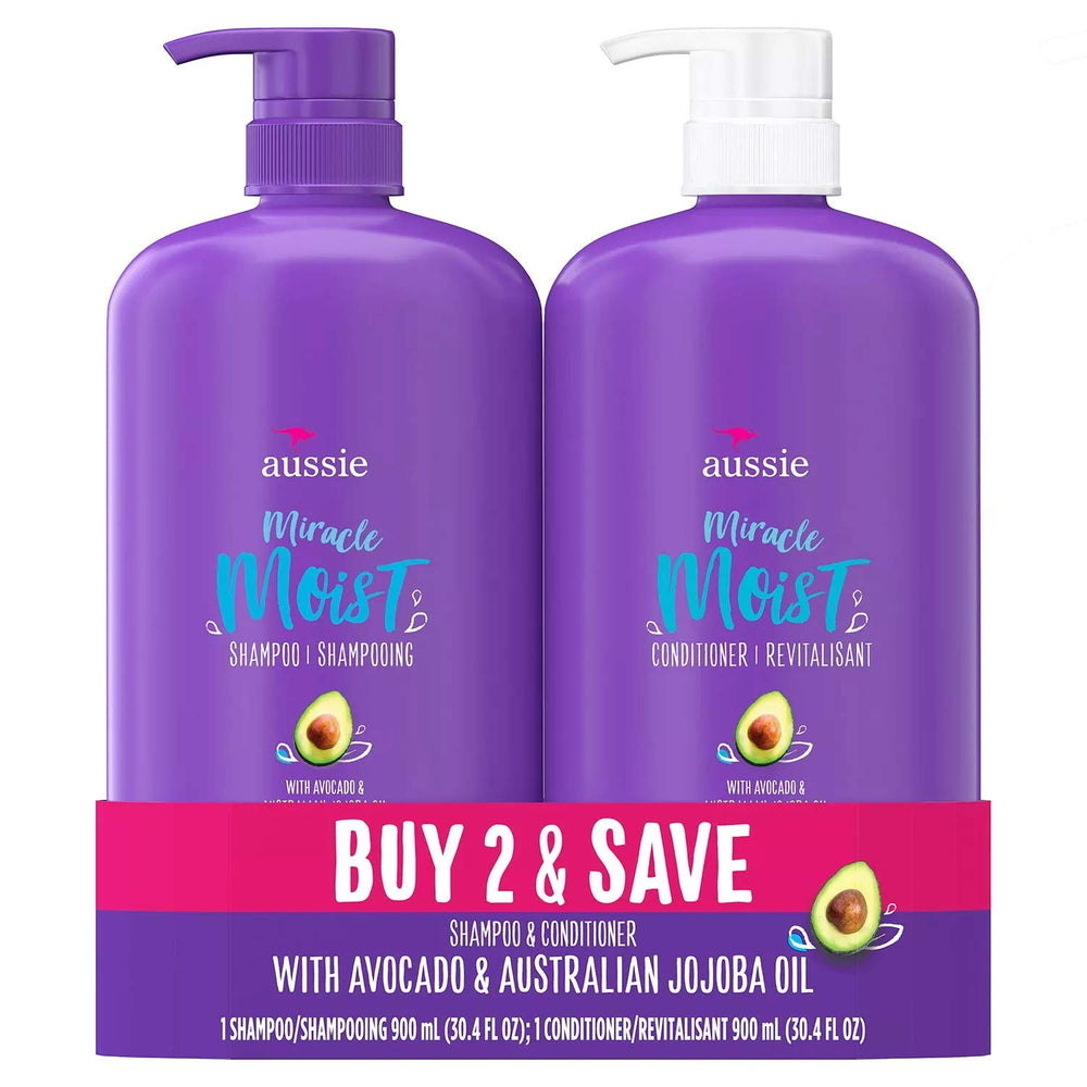 Susicit Aussie Miracle Moist shampoo bottle showcases paraben-free hydration for dry hair.