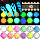 SUTOZMIWE glow powder 12 jars packaging shows vibrant nail-art colors.