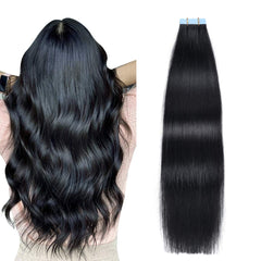 SUYYA tape-in hair extensions Jet Black front view pack for instant length and seamless blend.