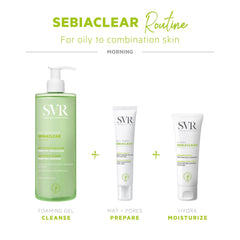 SVR Sebiaclear cream matte finish texture demonstrates non-greasy coverage ideal for oily skin.