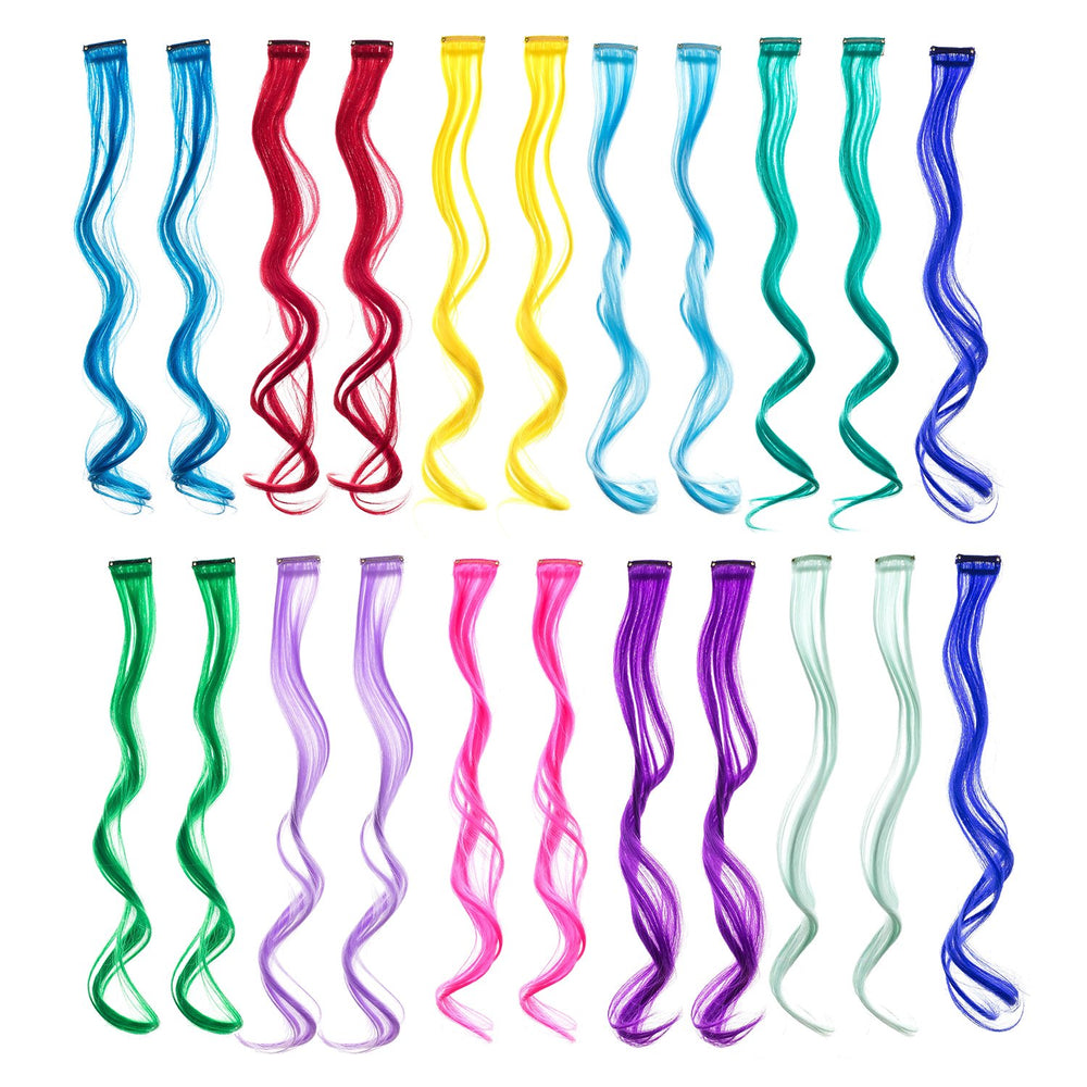 SWACC 22 Pcs colored hair extensions packaging image shows vibrant color range for easy party styling.