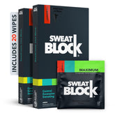 SweatBlock box packaging shows clinical-strength protection and long-lasting underarm dryness.