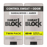 SweatBlock clinical-strength deodorant sandalwood-amber bottle delivers all-day protection for active lifestyles.