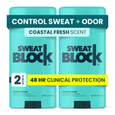 SweatBlock coastal-fresh deodorant packaging for daily use.