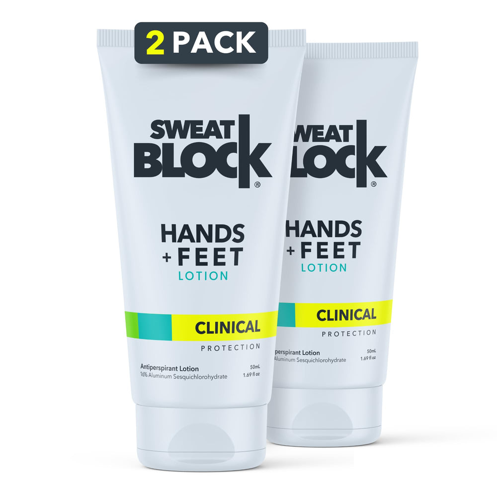 SweatBlock hand-lotion-palm-application shows quick-drying moisture control for hands